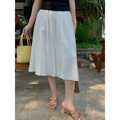 Japan and Korea casual thin temperament versatile polka dot Tencel skirt
