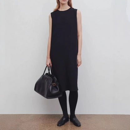 Round Neck Sleeveless Dress Women High Waist Straight Midi Acetate