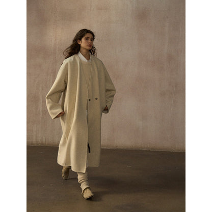 All wool meticulous soft warm simple V-neck loose silhouette double-sided nylon coat