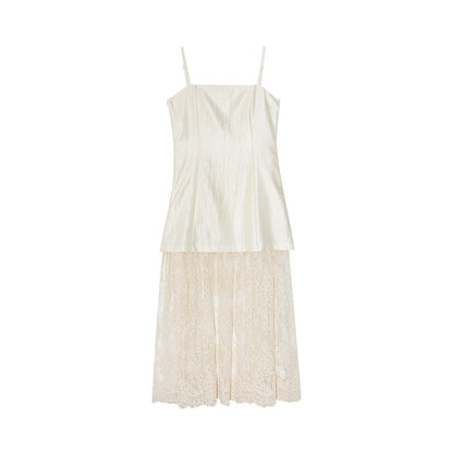 French Celebrity Lace Splicing Perspective Sexy Suspender Dress