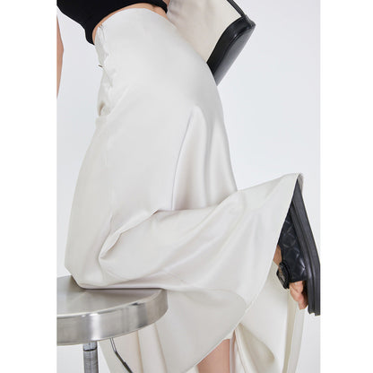 White satin pendant skirt women's 2026 summer new acetic acid medium and long high-waisted A-shaped skirt tide