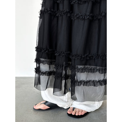 High-end fungus edge gentle temperament mesh long skirt women's spring new A-line cake skirt