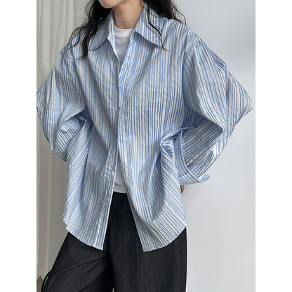 Korean texture striped shirt women's autumn new design lazy shirt jacket