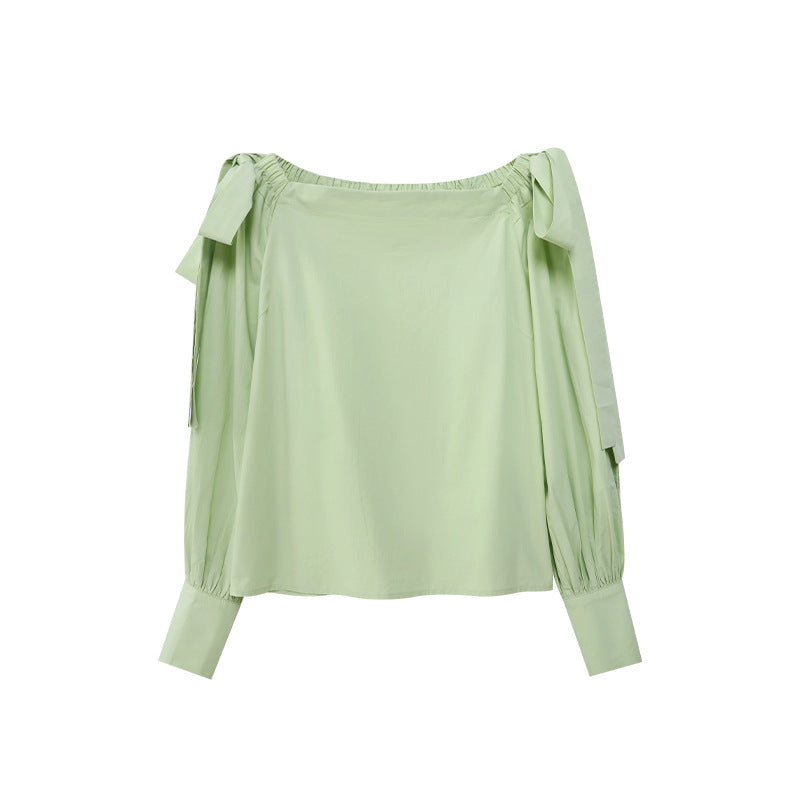 Early Spring French Coffee Break Beautiful Temperament Strap-on Shoulder Shirt