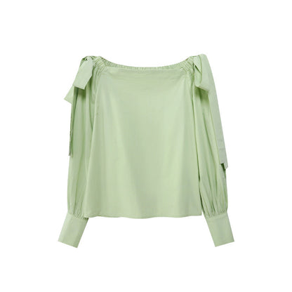 Early Spring French Coffee Break Beautiful Temperament Strap-on Shoulder Shirt