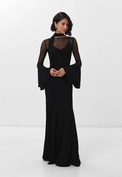 Perspective dress high waist hollow round  sexy horn sleeve hip dress