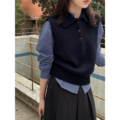 Premium Korean Polo lapel knitted vest