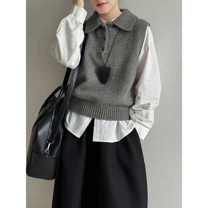 Premium Korean Polo lapel knitted vest