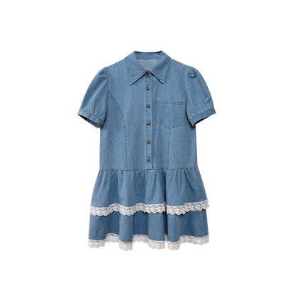 Sweet Denim Polo Collar Dress