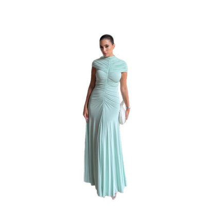 Spring new gauze mesh pleated dress temperament elegant slim hip wrap dress
