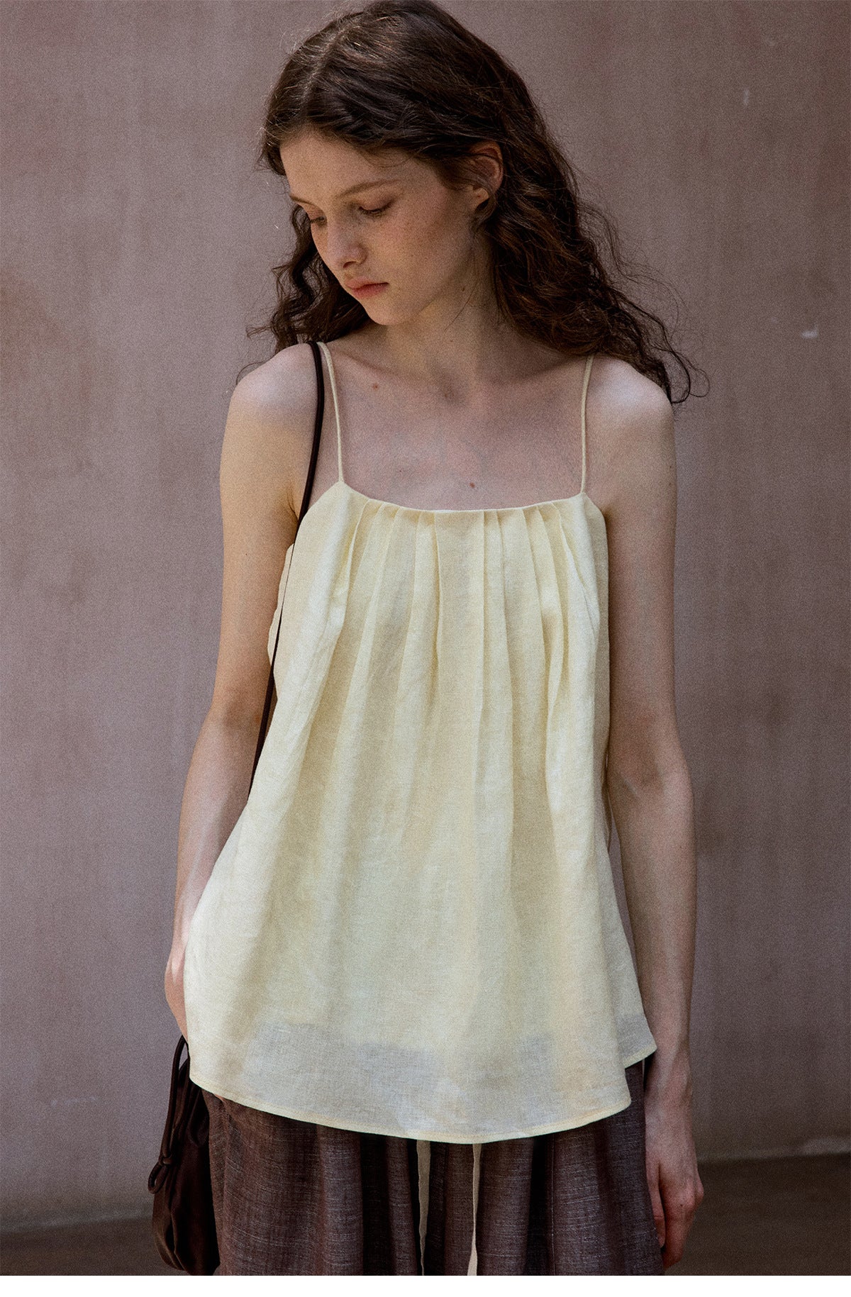 Summer Breathable Linen Pleated Adjustable Suspender Simple Vacation Top