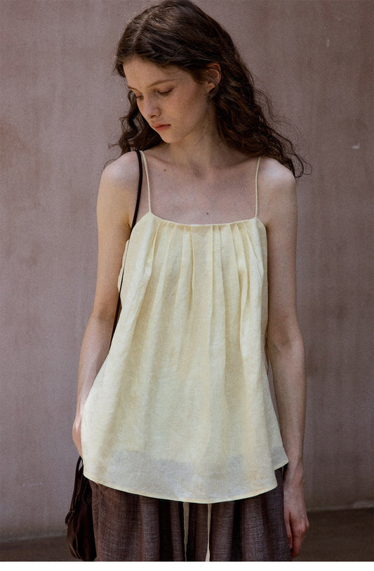 Summer Breathable Linen Pleated Adjustable Suspender Simple Vacation Top