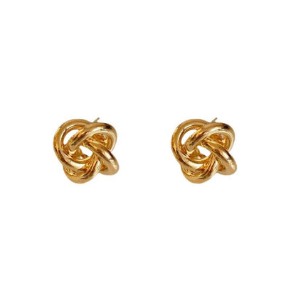 Winding twist Japanese and Korean simple design stud earrings niche versatile hollow earrings metal kink cold wind women's earrings