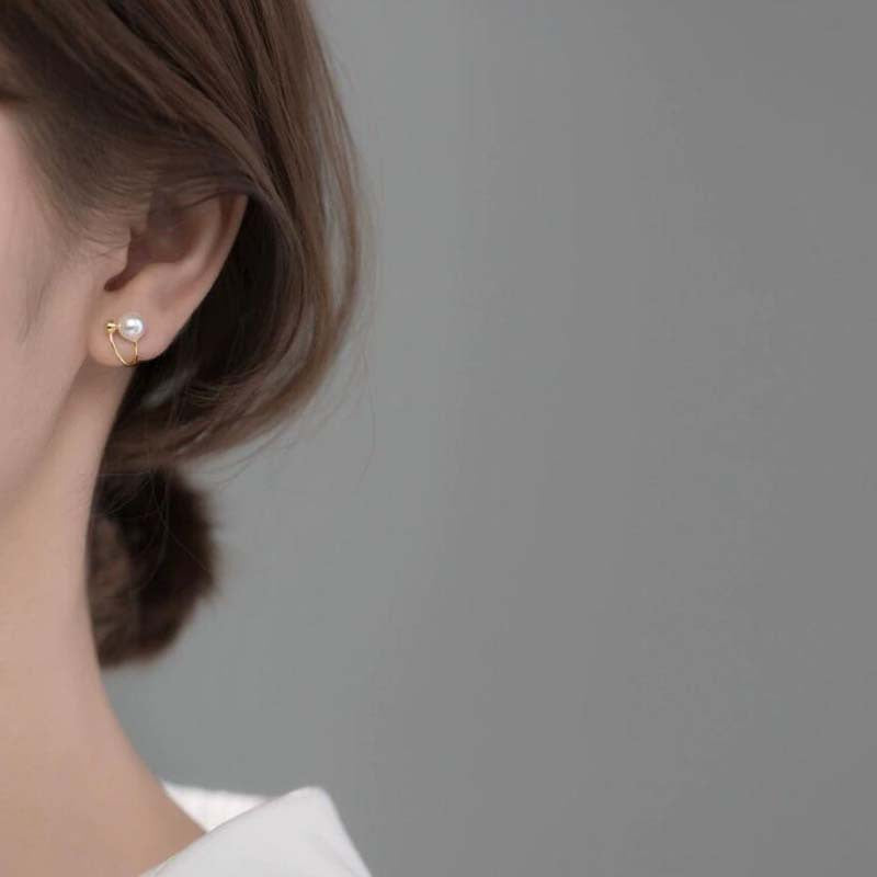 Simple ear clips without pierced ears for girls, super fairy style, niche design, pearl stud earrings, tide earrings, gold-plated.