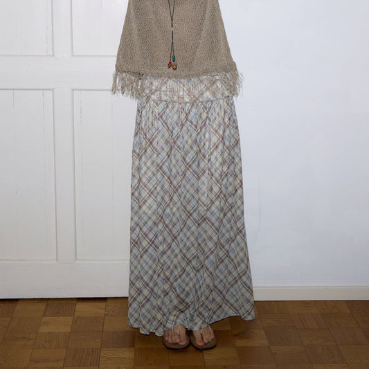 Plaid mesh flowing dress