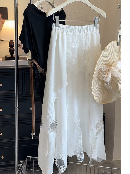 Spring and summer new lace mesh skirt swinging a-word skirt