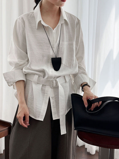 French commuter temperament cardigan with belt women's autumn new drape lazy style top shirt