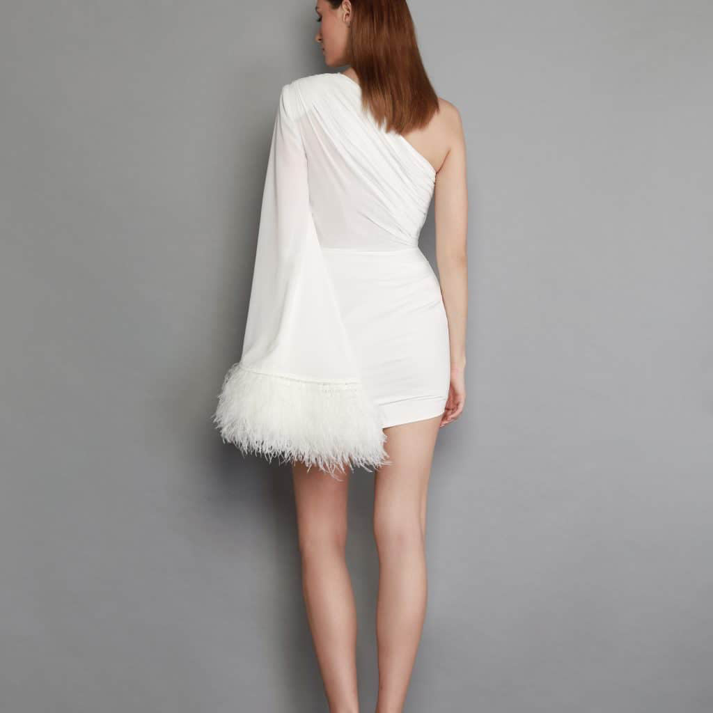 One shoulder simulated wool dress