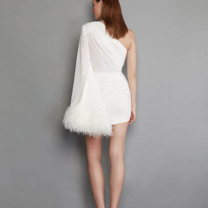 One shoulder simulated wool dress