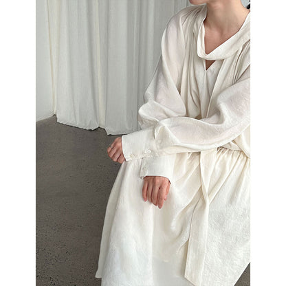 Korean temperament design sense streamer long-sleeved shirt + skirt women's autumn new lazy sense suit