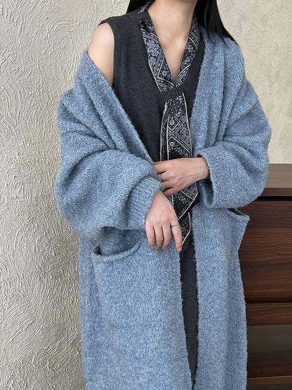 Soft and cozy wool knit long cardigan for women, new autumn korean style, thick and relaxed sweater jacket