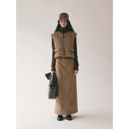 Windproof and warm textured suede cloud padded cotton retro vest jacket