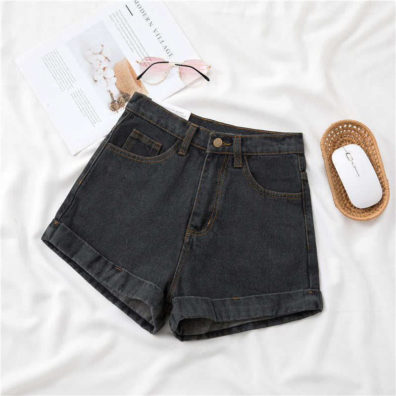 High Waist Denim Shorts Women Wide Leg Straight Fit Cropped Pants