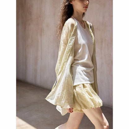 Unique color frying process, natural mottled soft Tencel lace-up pleated cardigan jacket