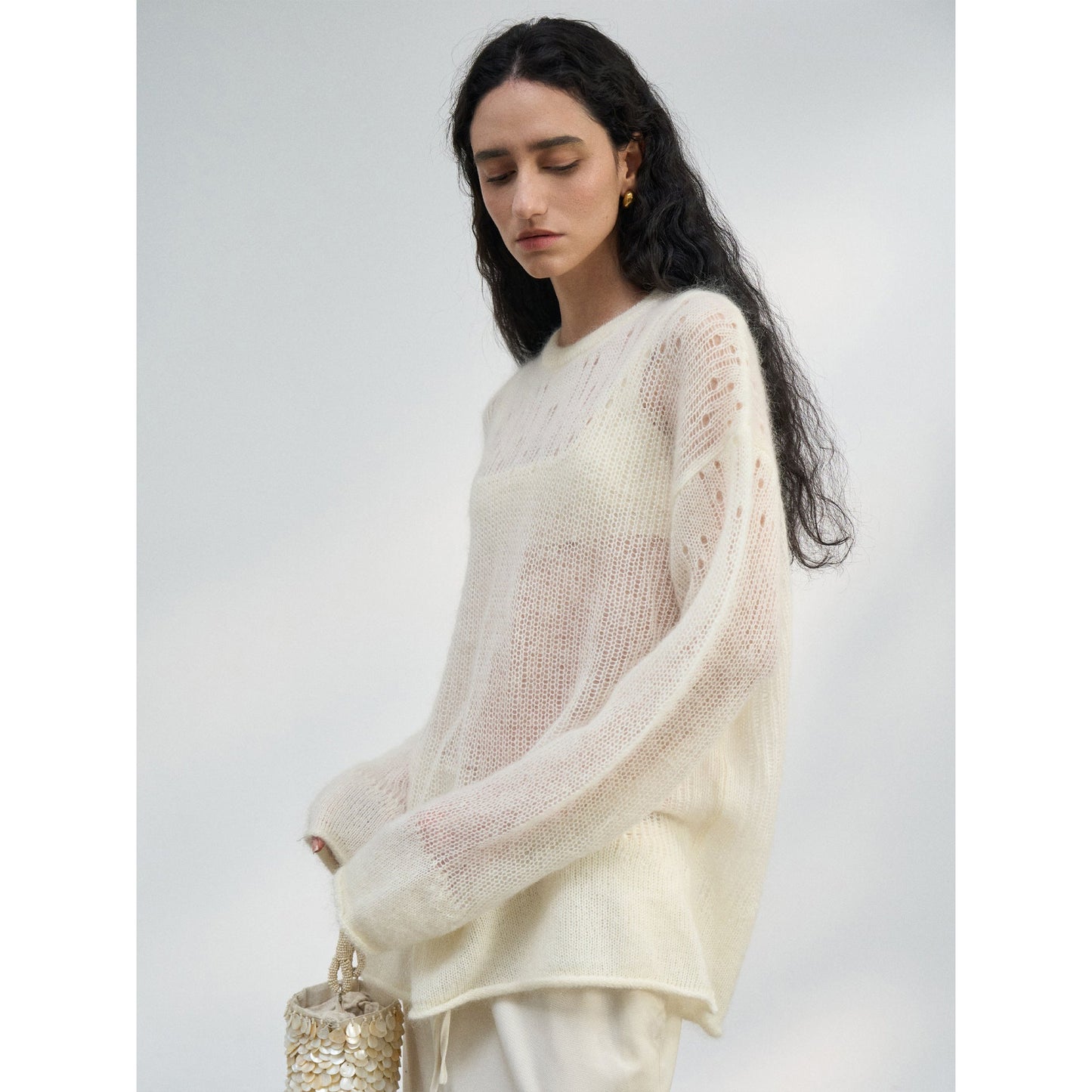 Spring new ultra-fine mohair loose soft skin-friendly wool blouse