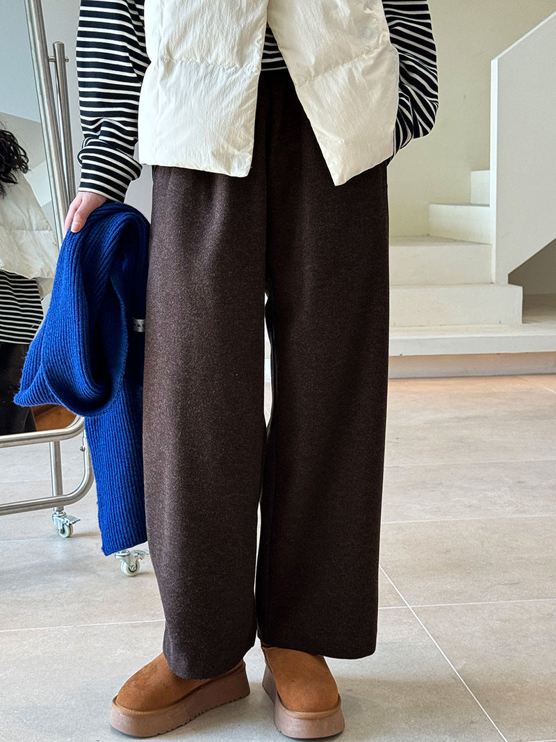 Korean version autumn and winter imitation cashmere grandma pants nine-point wide-leg pants elastic waist wool woolen pants women