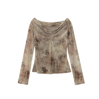 Old swinging collar slim-fitting pleated top bottoming shirt