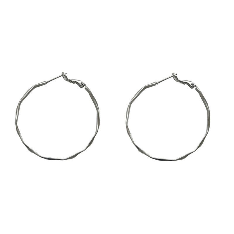 925 Silver Needle Hong Kong Style Retro Metal Earrings Premium Sense Geometric Elementary Ring Ear Buckle Versatile Commuter Earrings