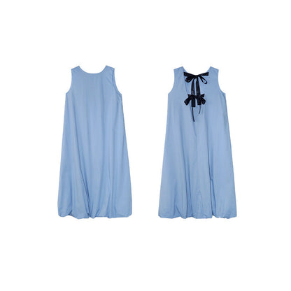 Korean sweet age-reducing lace-up halter sleeveless crew neck dress