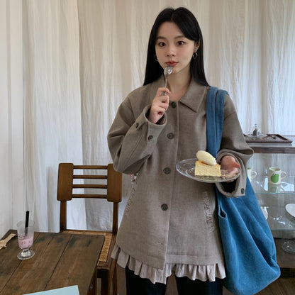 Lapel casual slack woolen jacket
