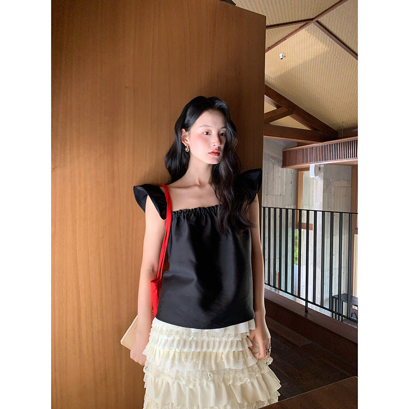Square Neck Flutter Sleeve Top
