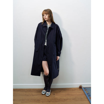 Spring new casual lapel thin versatile lace-up tooling long trench coat