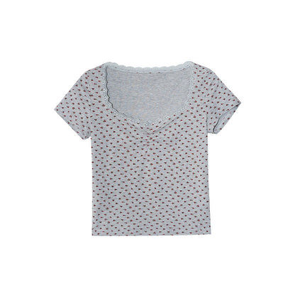 Sweet little woman floral square neck shirt short sleeve T-shirt