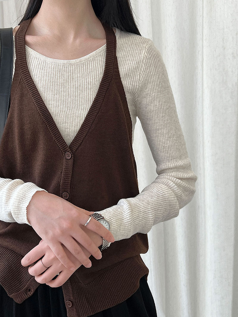Korean simple round neck base · stacked neck vest women's autumn new lazy suit