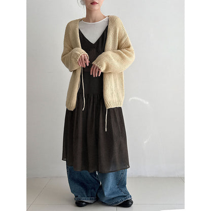 Retro wool lazy soft waxy knitted lace-up cardigan women's early spring new gentle and light sweater