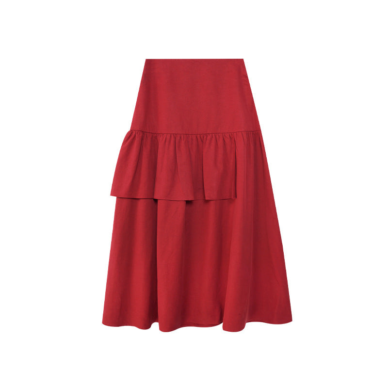 Lace design umbrella skirt high waist a-shaped skirt