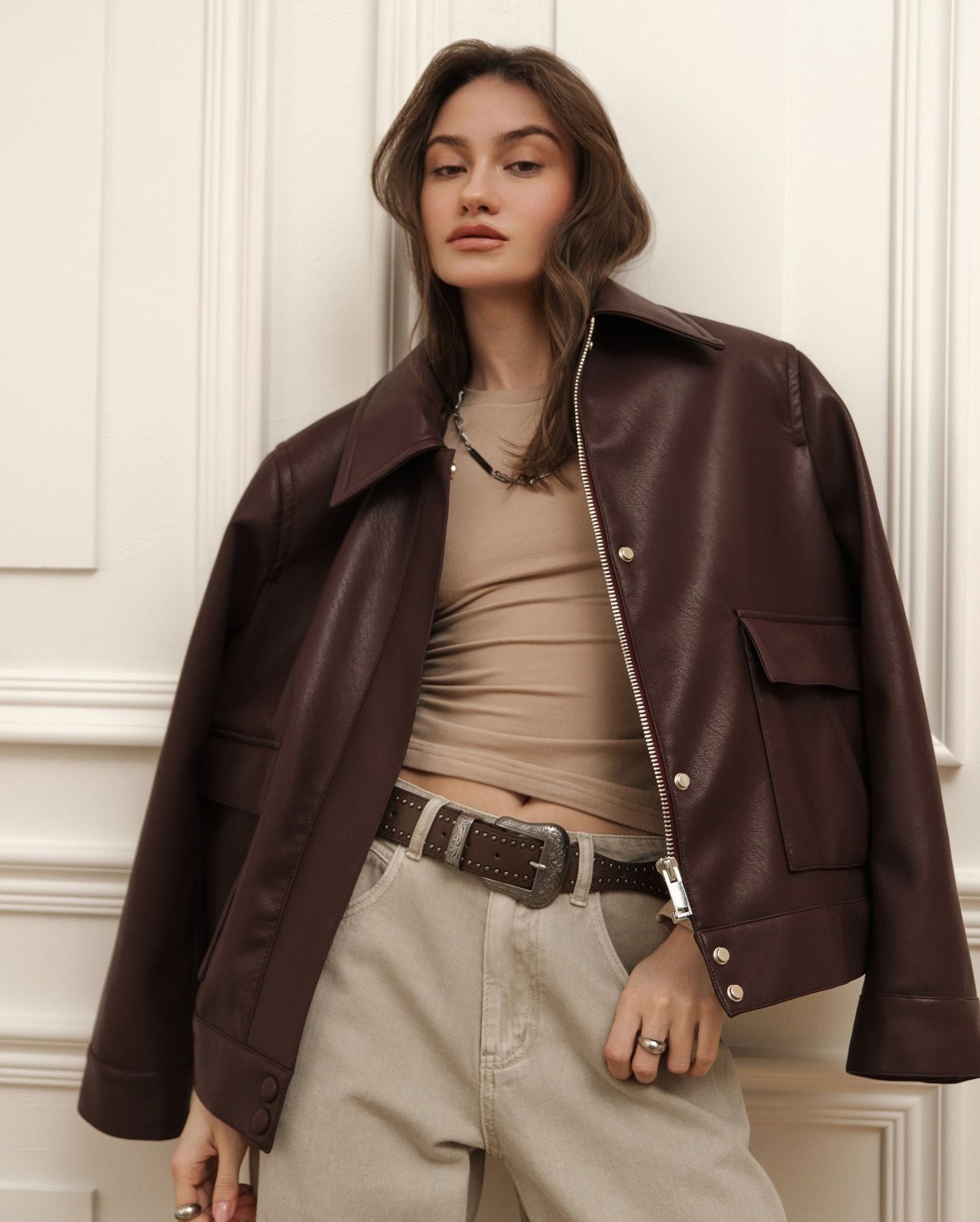 Long-sleeved motorcycle-style PU leather jacket fashion style jacket