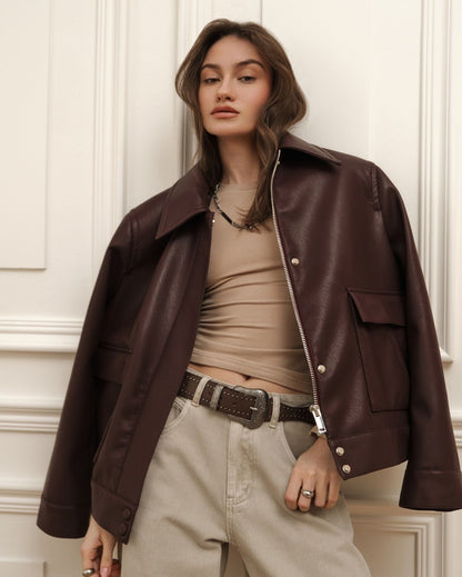 Long-sleeved motorcycle-style PU leather jacket fashion style jacket