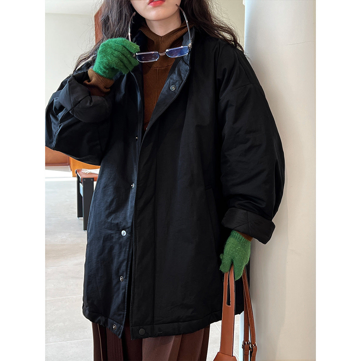 Japanese simple silhouette cotton jacket winter oversize padded cotton-padded tooling cotton-padded jacket