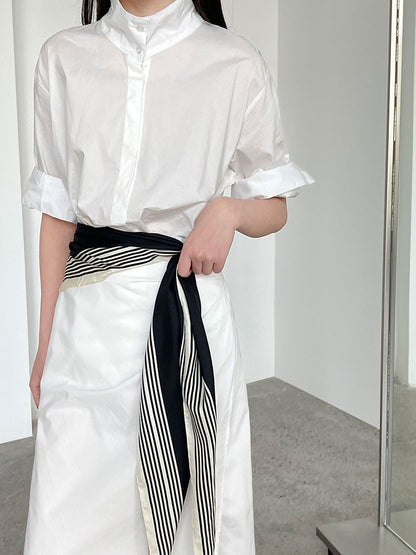 Korean version of the design sense lace-up V-neck waist dress women's summer new thin shirt long skirt