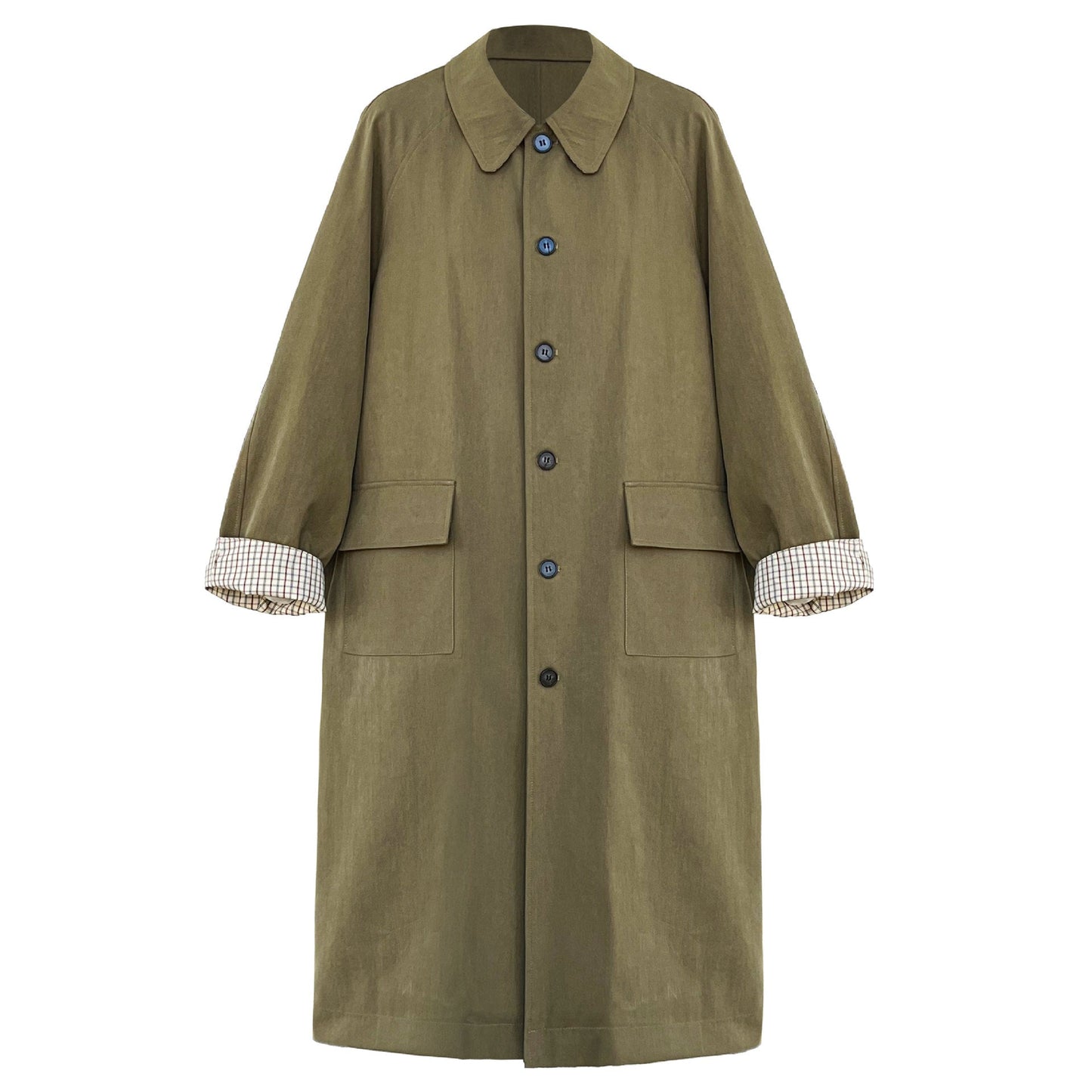 Japanese lapel mid-length trench coat women's autumn new design sense splicing plaid Barn style jacket