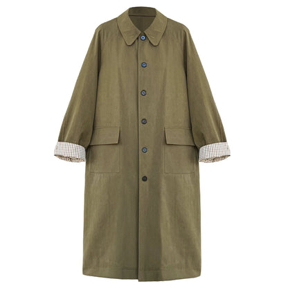 Japanese lapel mid-length trench coat women's autumn new design sense splicing plaid Barn style jacket