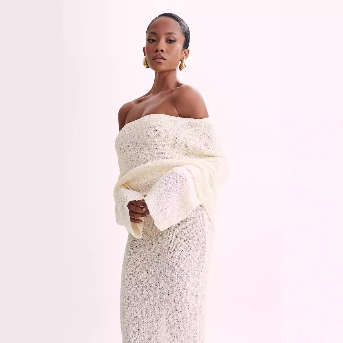 Off-Shoulder Knit Maxi Dress