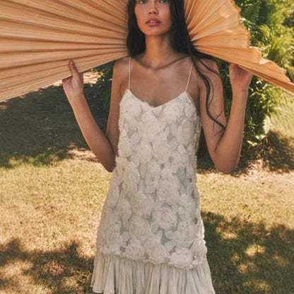 Women's summer new fashion ins wind chiffon short skirt three-dimensional flower splicing suspender dress