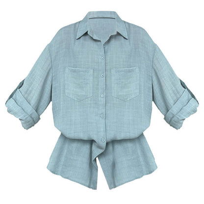 Texture lazy style shirt with waist drawstring women's summer new Korean light and thin long-sleeved shirt