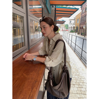 Spring Japan and Korea Casual Tooling Lapel Long Sleeve Loose Double Pocket Shirt